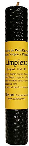 Vela Limpieza energia, Vela Limpieza CASA HOGAR, Vela Limpieza Espiritual. Color Negro, Cera de Abeja con Plantas. Vela esotérica ritualizada para Trabajos de Magia.