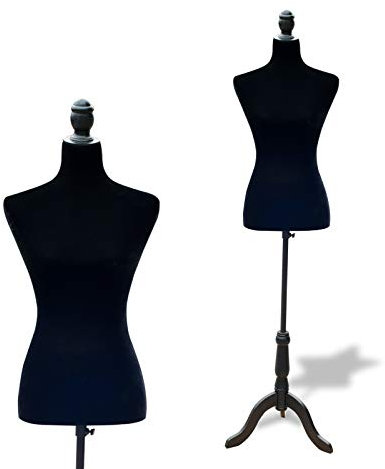 HOMCOM Maniquí de Costura Femenino Maniquí de Costura Ajustable a 130-168 cm con Trípode de Madera para Fotografía de Moda Exposición de Prendas Negro