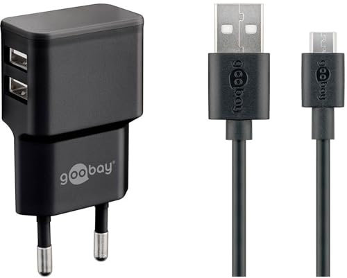 goobay 44984 Micro USB Dual Ladeset 2,4 A Ladegerät, schwarz