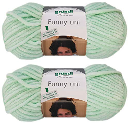 2x100 Gramm Gründl Funny Uni Softgarn SB Pack Babygarn inkl. Anleitung für EIN Funny Bunny 04 Mint