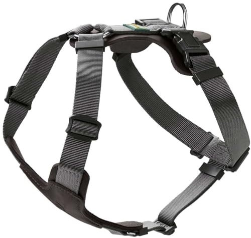 HUNTER Hundegeschirr AALBORG MIXED, Farbe: schwarz/grau, Rindsleder/Nylon, 5-fach verstellbar, leicht, mit Kunststoffschnallen, Made in Germany, Größe: S