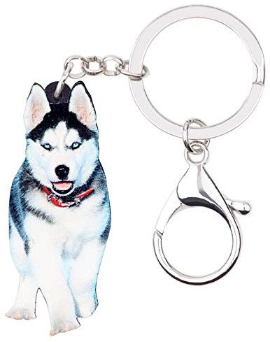 NEWEI Acryl Siberian Husky Hund Schlüsselanhänger Haustier Tier Ringe Handtasche Auto Charms Geschenk für Frauen Mädchen Damen