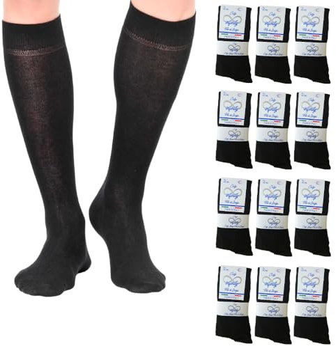 Infinity 12 paia Calze Lunghe Uomo Cotone Filo di Scozia Elasticizzato (43-46, nero 12 Paia)