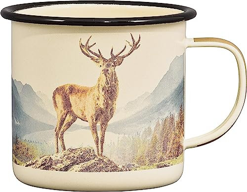 Gentlemen's Hardware GEN371 Camping-Kaffeetasse mit Hirschmotiv, Emaille, Creme, 500 ml