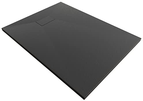 Plato de Ducha 120X90 cm Negro RAL 7021 RESINA SMC Extraplano - Antideslizante TEXTURA PIZARRA - Resistente Duradero Fácil Limpiar - Incluye Válvula desagüe + Rejilla