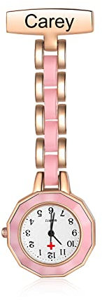 ALBERTBAND Montres de Poche Infirmière Personnalisées Montre de Poche avec épingle Nom Montre Infirmière Portable Montre à Quartz Numérique pour la Fête des Mères Noël (Or&Rose)