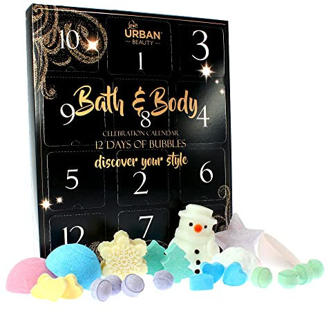 Love Urban Beauty Adventskalender Geschenkideen für Frauen - 12 Tage Weihnachtsbadesets für Frauen enthalten Badebomben, Murmeln, duftende Seifen - Deluxe Recycelbare Verpackung Körperhautpflege