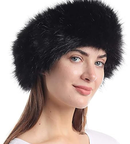 Pelzmütze Damen Russische Fellmütze, Warm Pelzmütze Cossack Russische Mütze Wintermütze Faux Fuchs Fell Stirnband Pelz Damen Winter Plüschmütze Kunstfell Cossack Mütze Blau Schwarz Grau Pink Beige