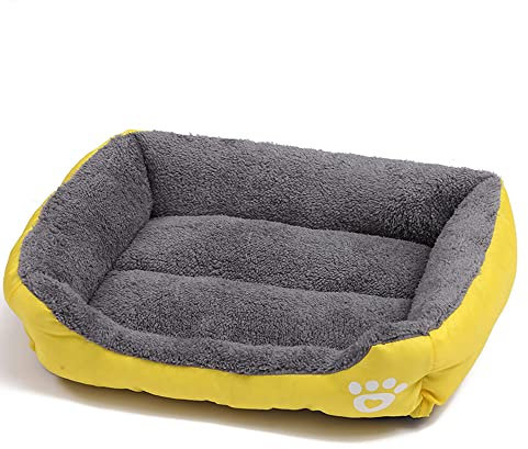 OUYUNKKA Hundebett Hundekissen (S, 43 x 32 cm) Viereckig Gelb Hundesofa für Mittelgroße und Kleine Hunde und Katzen, Flauschig Weich Katzenbett Katzenkissen Hundebett für Französische Bulldogge