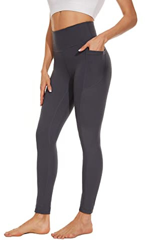AMYTIS Damen Sport Leggings Yogahose High Waist mit Taschen Fitness Stretch Blickdicht Lang Gym Handytasche, Grey#1, M