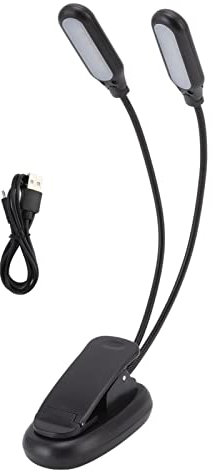 LED-Tischlampe Clip Buchlicht Lesepult Musik Doppelkopf USB wiederaufladbar für Schlafsaal Klavierpartitur Schwarz