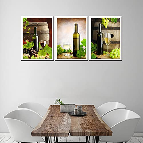 TITINGLUCK Vintage Wandkunst Wandbild Wein Weinglas Weinflasche Poster Druck Weinfass Leinwand Ölgemälde Navia Home Decoration 30x42cm(12x17in) x3 Kein Rahmen