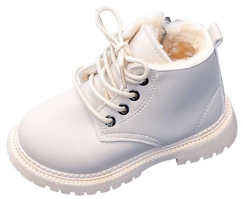 Happy Cherry Stivali da Neve Ragazzi Ragazze Pelle Scarpe Invernali Bambini Stivaletti Impermeabili Antiscivolo Scarponcini Inverno Suola Morbida in Gomma Resistente Esterno Beige EU 22