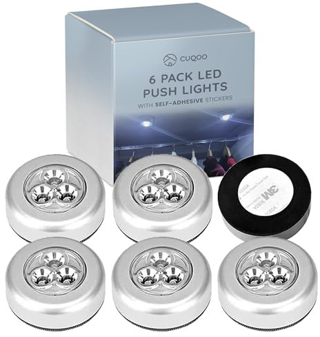 CUQOO LED Lights – 6 Pack Cabinet Lights with Touch Control – Battery Operated Puck Lights for Kitchen, Wardrobes, Cupboards, Stairs – Stick-On, Wireless & Easy to Install