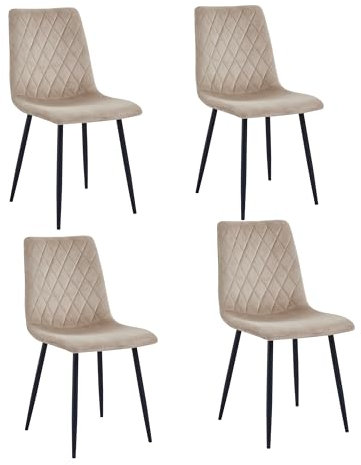 Esszimmerstuhl 4er Set Beige - Samt - Metallbeine - Loungesessel - Samt Sessel - Edelstahl Küchenstuhl Schwarz Metallbeine - Einfache Montage