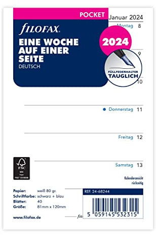 FILOFAX Kalendereinlage Pocket 1 Woche pro Seite (Deutsch)2024