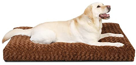 KSIIA Hundebett Grosse Hunde Waschbar, XL Hundekissen flauschig, Hundematte für große mittelgroße Hunde, rutschfeste Unterseite, Hundekorb Hundematratz Haustierbett Braun 105x70cm