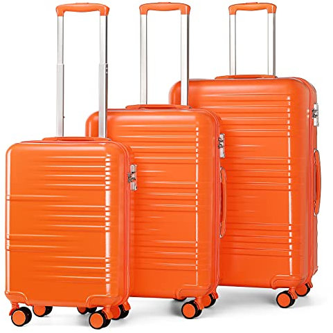 British Traveller Reisekoffer Set Handgepäck Koffer Hartschalenkoffer ABS+PC mit 8 Spinnerräder Rollkoffer mit TSA-Schloss Koffer Trolleys Neu Orange