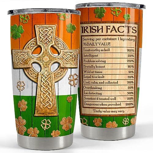SANDJEST Irish Tumbler Becher mit Deckel, keltisches Kreuz, irischer Fakt, Edelstahl, Geschenk für Frauen, Geburtstag, Weihnachten, 590 ml