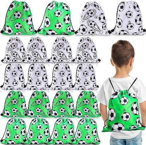Erinnmy 16 Stück Fußball Kordelzug,30 x 25 cm Fußball Party Taschen Kordelzug,Fußball Party Kordelzug Beutel,Fußball Kordelzug Rucksack für Kinder Kindergeburtstag Party Supplies, 4 Style