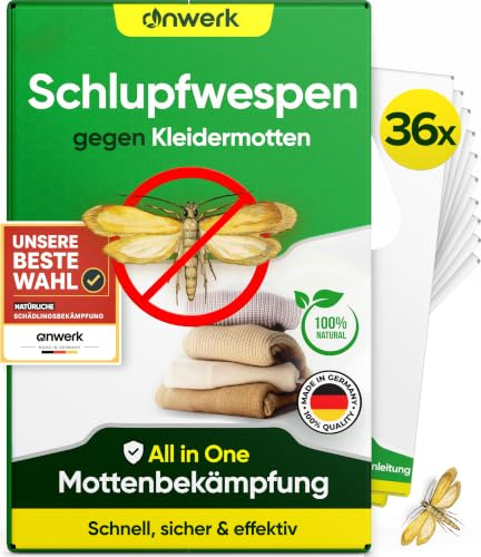 anwerk® Schlupfwespen gegen Kleidermotten - 36 Karten (6 Karten à 6 Lieferungen) - Effektiv Kleider Motten bekämpfen - Alternative zur Mottenfalle, Mottenspray, Pheromonfalle