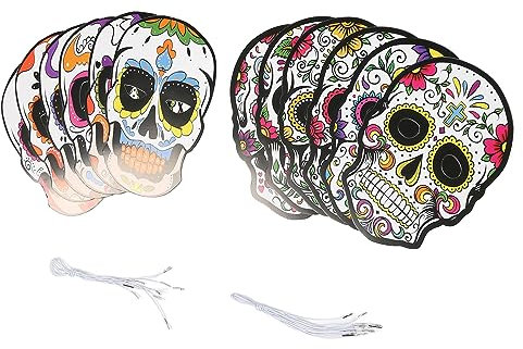 12 Stück Mexikanische Tag der Toten Augenmaske Gruselige Gruselige Gesichtsmaske Halloween-Partys und Tag der Toten Bestes, Totenkopf-Halloween-Tag der Toten Bastelmasken-Set für