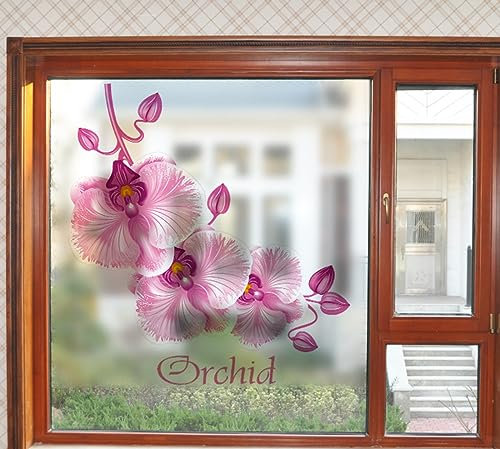 Fensterfolie Rosa Orchidee Sichtschutzfolie Fenster Klebstofffrei Fensterfolie Blickdicht Milchglasfolie Selbstklebend Fenster Fensterfolie Selbsthaftend Folie Fenster Sichtschutz 58x60cm/1 Pcs