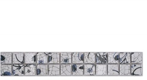 Bordüre Borde Mosaik mix weiß/blau glänzend Delfteroptik Mosaikfliese Küchenwand Fliesenspiegel Bad Duschwand MOS18DBOR-1404_f