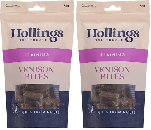 Hollings Venison Bites Dog Training Treats, Delicious Venison Treats for Adult Dogs, High in Protein & Made with 100% Natural Ingredients (75g) (Pack of 2)