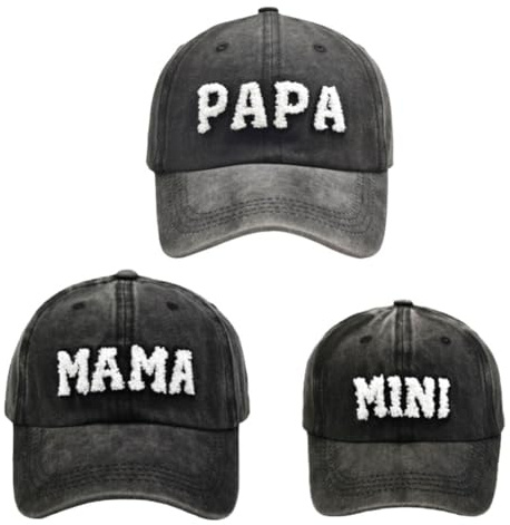 BAOZOON 3 Stück Eltern-Kind Baseball Hüte Mutter Vater Mini Tochter Sohn Kind Familie Hut Retro Einstellbare Snap-Cap Geschenk Passendes Geschenk
