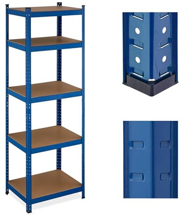 Relaxdays Scaffale Carichi Pesanti in Acciaio, HLP 180x60x45 cm, 5 Ripiani ad Alta Portata 500 kg, Garage e Cantina, Blu