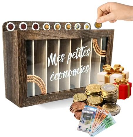 Ykcrea Spardose aus Holz mit Fächern mit Sparziel – um Kindern oder Erwachsenen beim Sparen zu helfen – ideale Spardose – Box aus Holz, multifunktional