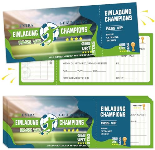NHYDZSZ 12 Stück Eintrittskarte Fussball Fussball Einladungskarten Kindergeburtstag Coole Fussball Einladung zum Geburtstag Partyeinladungen Einladungskarten für Jungs und Mädchen