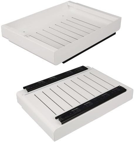 WMLBK Ausziehbarer Schrank-Organizer, minimalistische weiße ausziehbare Schubladen, robustes Metall, leises Gleiten, passend für 29,7–50 cm breite Schränke