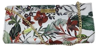 Mulch Leather Co Damen Leder Clutch Geldbörse Echtes Rindsleder Geldbörse Mehrere Kartenfächer Mehrere Gedruckte Designs, Weiße Flora