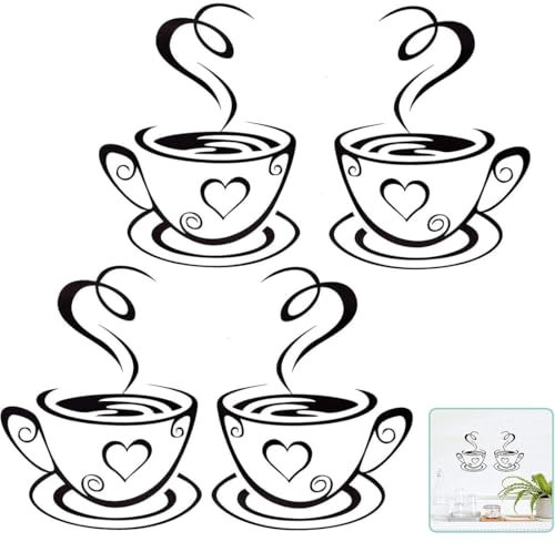 AFCJLTO 2 pares de pegatinas de pared para tazas de café, pegatinas de arte para cocina, autoadhesivas, decoración de paredes, café temático, negro