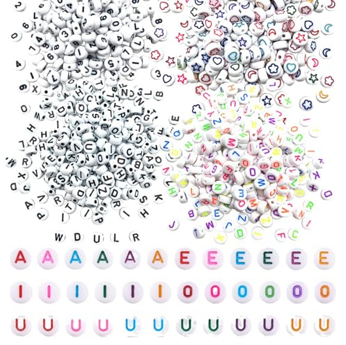 400 Stück A-Z Buchstabenperlen, Alphabet Perlen für Armbänder，Zahlen Muster perlen für Schmuckherstellung, DIY-Armbänder, Halsketten, Schlüsselanhänger, Armbänder
