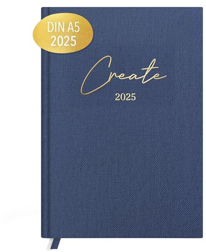 KIND OF HAZEL® Terminplaner 2025 A5 Blau | Hochwertiger Kalender 2025 Planer mit Goldfolienprägung | Notizbuch A5 Organisieren | To Do Liste Daily Journal 2025 Tagebuch für Erwachsene