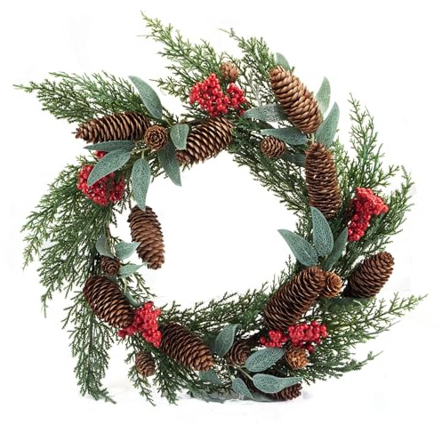 VFM e-Store - Berry Pine Wreath Christmas Decoration X 1 Stocking Filler Xmas Present Celebration Festive Winter Ornaments - 40cm Red