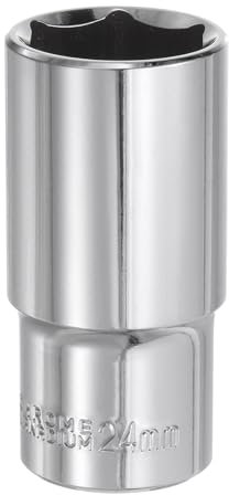 sourcing map 6-Point Socket 3/8 Drive 24mm Deep 2.52 Length 45# Steel Metric Square Drive Sockets Polishing Chromed Sockets for Car Repair Mechanical Maintenance Home Use
