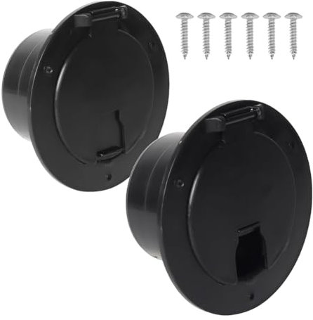 Inkoby Paquet de 2 Couvercles Noirs de Trappe Camping-Car, Trappe de Câble Électrique Ronde pour Remorque Camping-Car,Couvercle de Trappe de Cordon d'alimentation de Camping-Car avec Vis