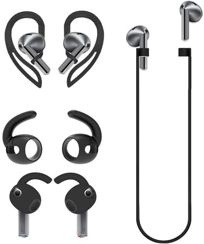 JNSA Anti-Slip Anti-Lose Set Compatible with Galaxy Buds3,Galaxy Buds3 Strap + Galaxy Buds3 Ear Hook 2 Sets (3in1),Black