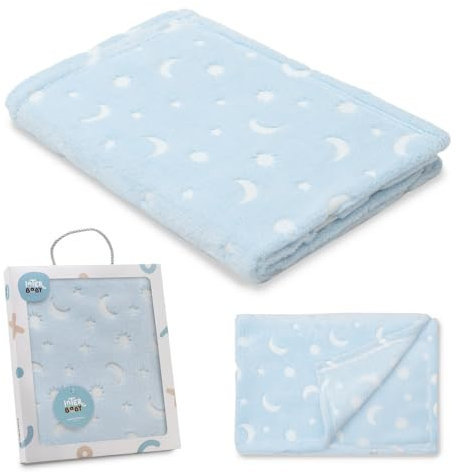 Interbaby - Manta Bebé Recien Nacido | Extrasuave de Grabada luna Estrellas, Cómoda, Cálida | Manta Meses Bebé 80x110cm, Unisex, Para Cunas, Carritos, Moisés