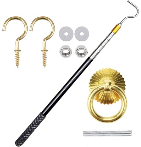 Ladder Traction System Kit, Ladder Pull System - Hook Extension Pole Set for Loft Stairs, Tool for Pulling Extension Rod Parts for Attic Stairs for Hotels, Repair Workshops and