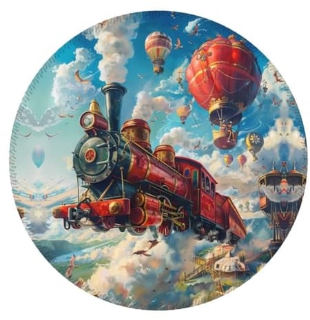 Kleines Gaming-Mauspad – schöne rote Zug-Heißluftballon-Schreibtischunterlage, Schreibtischunterlage mit genähten Kanten, Mauspad für Laptop, PC-Tastatur, Mauspad für Arbeit, Spiel, Büro, 20 cm, 2