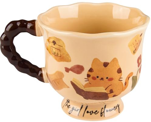 Taza de café grande hecha a mano, taza de cerámica de 390 ml para mujeres, perfecta para café con leche, té, leche, cacao, regalos de cumpleaños kawaii para niñas