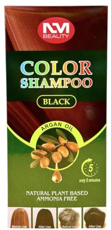NM Beauty Hair Colour Shampoo For Men & Women | 5-Minute formula | Natural Ingredients and Argan Oil | Ammonia Free | Black/Brown/Dark Brown (250ml/500ml) (Black, 500ml)