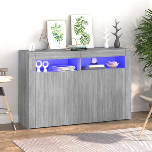 Myheimly Sideboard mit LED-Beleuchtung Schrank Anrichte Beistellschrank Kommode Mehrzweckschrank Standschrank Grau Sonoma,115.5 cm