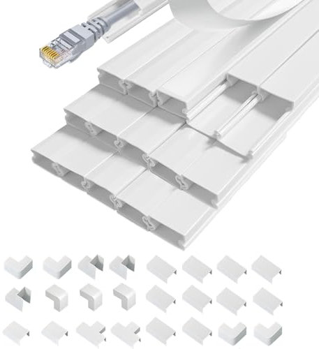 6m Cable Trunking White - 15X10mm Self-adhesive Conduit Trunking for Electric Cables TV Wire, Hiding Cable Cover for Wall with Connection Accessories, PVC Cable Duct for Home Office, 15 * 40cm