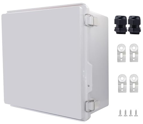 IP67 wasserdichte Abzweigdose, ABS-Kunststoff-Elektrogehäuse mit Edelstahlriegel, Klappabdeckung, elektrische Box mit Montageplatte, Wandhalterungen und Kabelverschraubungen, 300 x 300 x 180 mm